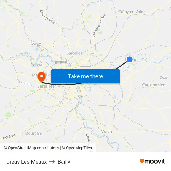 Cregy-Les-Meaux to Bailly map