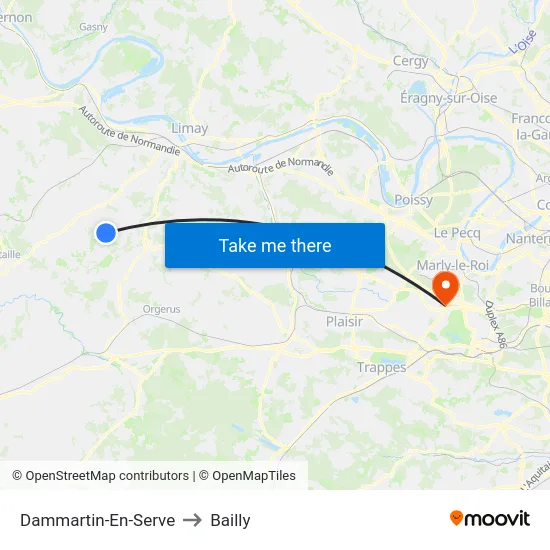 Dammartin-En-Serve to Bailly map