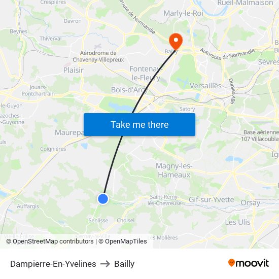 Dampierre-En-Yvelines to Bailly map