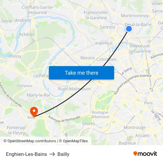 Enghien-Les-Bains to Bailly map