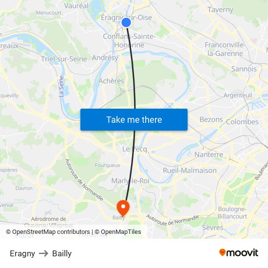 Eragny to Bailly map