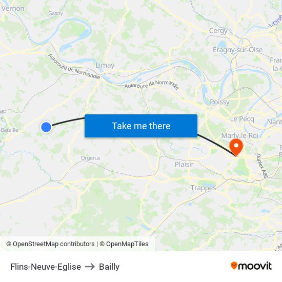 Flins-Neuve-Eglise to Bailly map