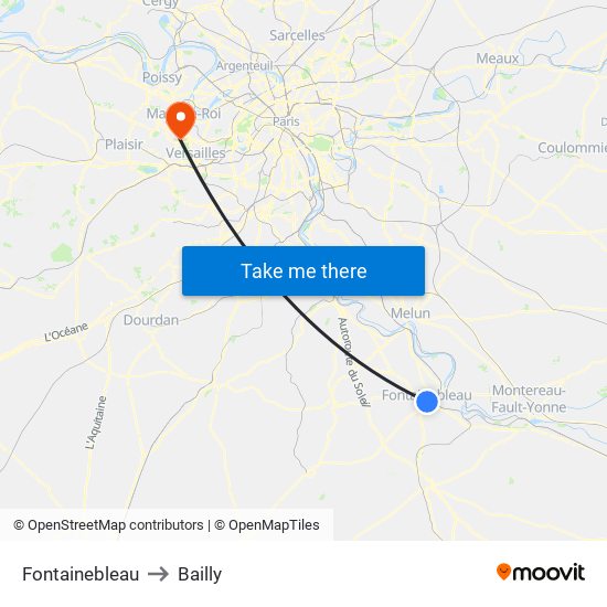 Fontainebleau to Bailly map