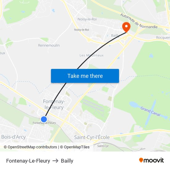 Fontenay-Le-Fleury to Bailly map