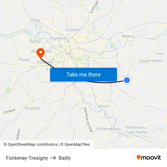 Fontenay-Tresigny to Bailly map