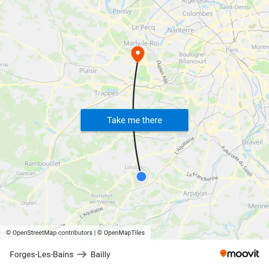 Forges-Les-Bains to Bailly map