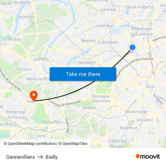 Gennevilliers to Bailly map