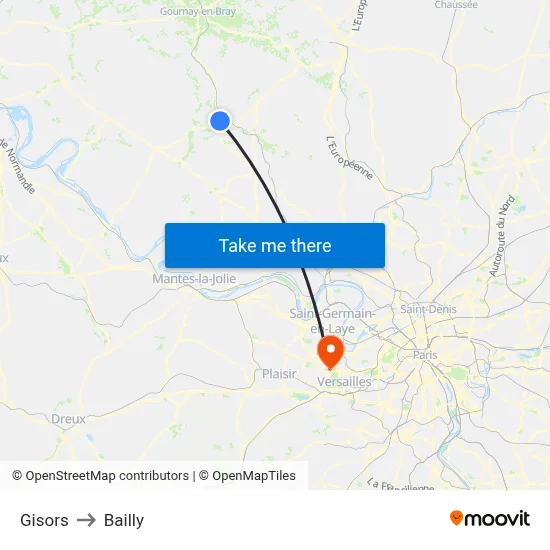 Gisors to Bailly map