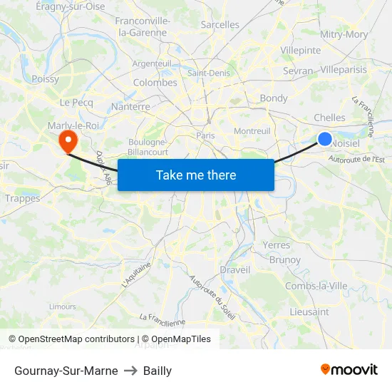 Gournay-Sur-Marne to Bailly map