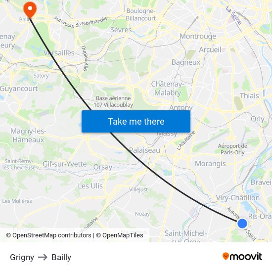 Grigny to Bailly map