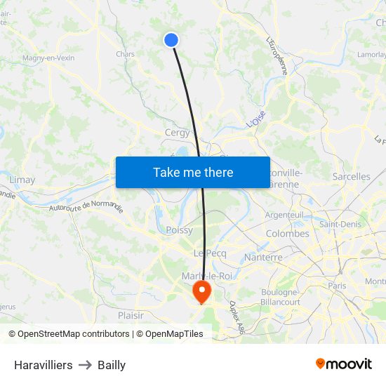 Haravilliers to Bailly map