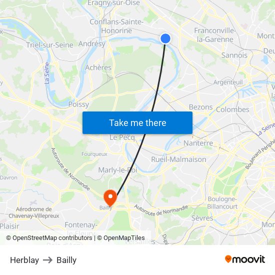 Herblay to Bailly map