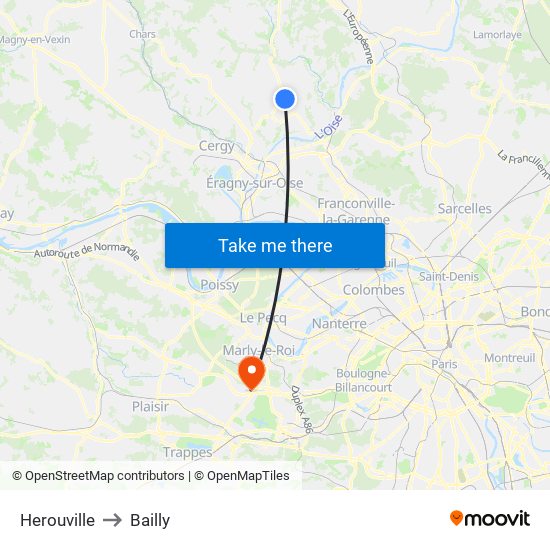 Herouville to Bailly map