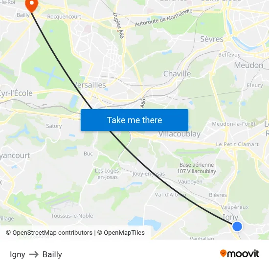 Igny to Bailly map