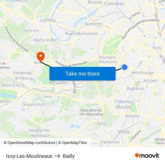 Issy-Les-Moulineaux to Bailly map