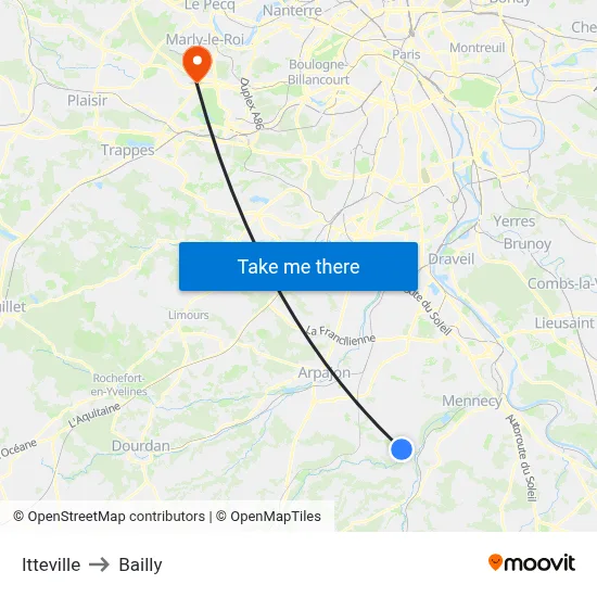 Itteville to Bailly map