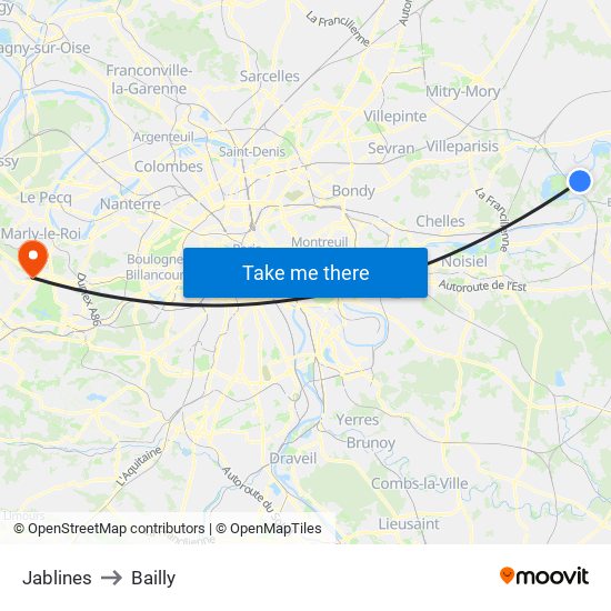 Jablines to Bailly map