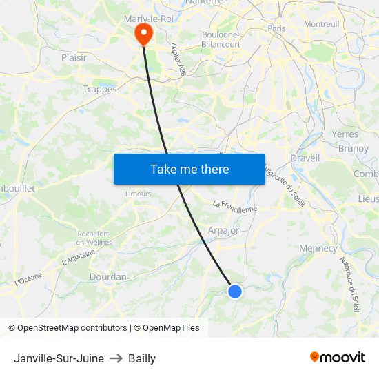 Janville-Sur-Juine to Bailly map