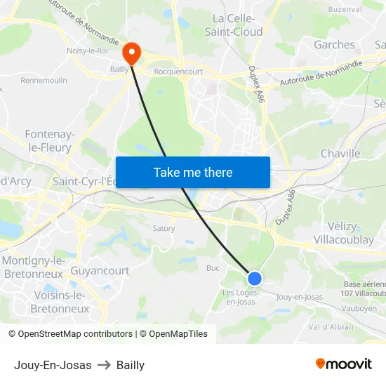 Jouy-En-Josas to Bailly map
