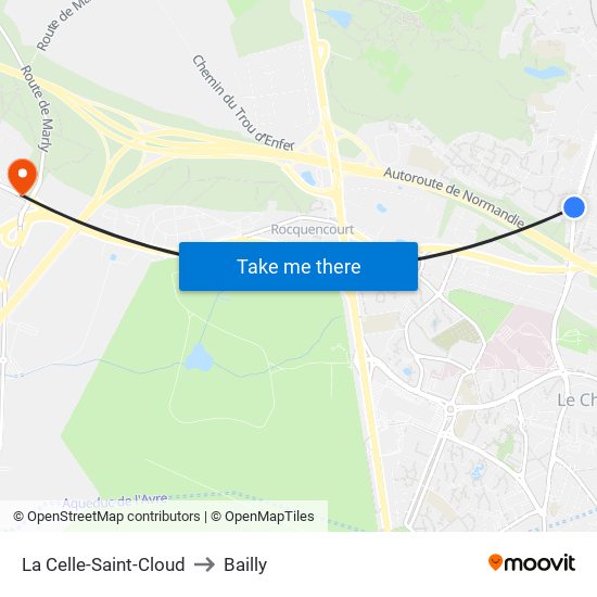 La Celle-Saint-Cloud to Bailly map