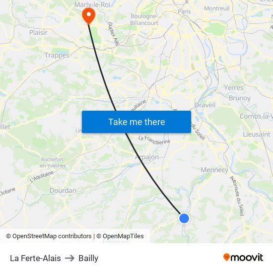 La Ferte-Alais to Bailly map