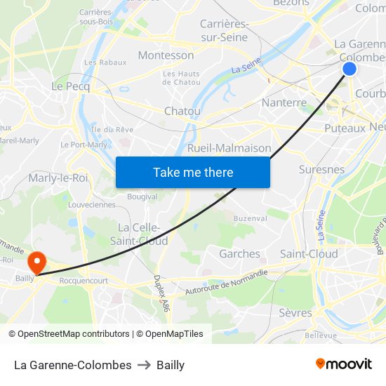 La Garenne-Colombes to Bailly map
