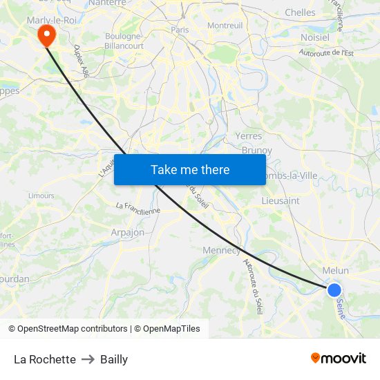 La Rochette to Bailly map