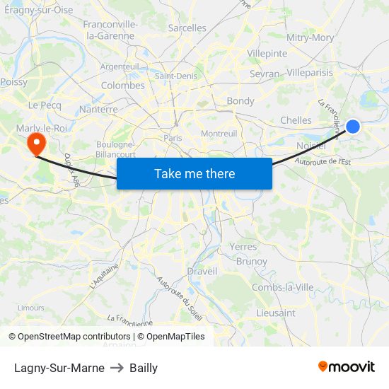 Lagny-Sur-Marne to Bailly map