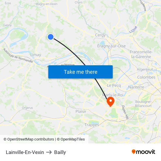 Lainville-En-Vexin to Bailly map