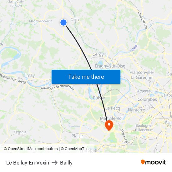 Le Bellay-En-Vexin to Bailly map