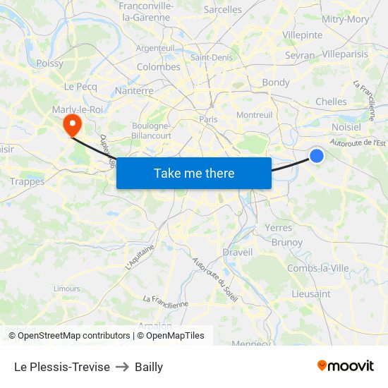 Le Plessis-Trevise to Bailly map