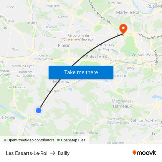 Les Essarts-Le-Roi to Bailly map