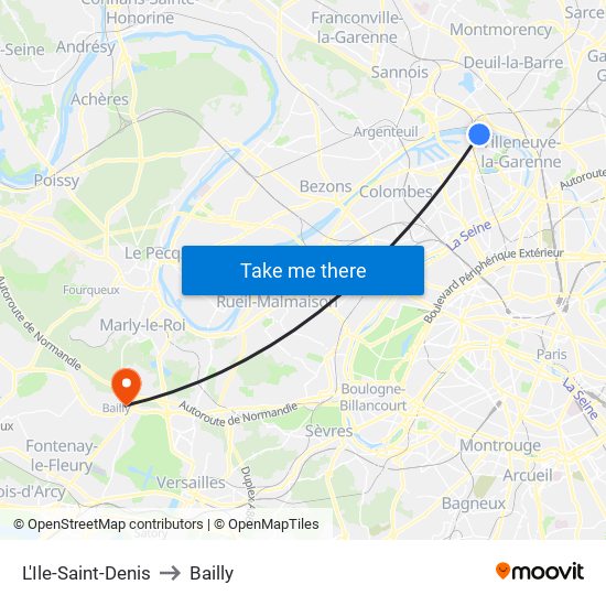 L'Ile-Saint-Denis to Bailly map