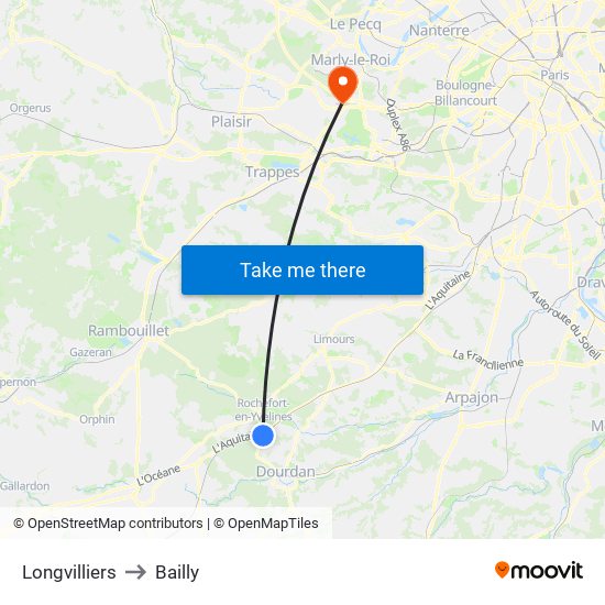 Longvilliers to Bailly map