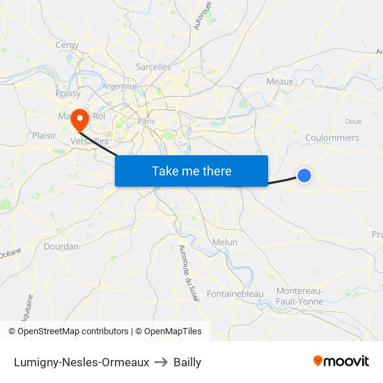 Lumigny-Nesles-Ormeaux to Bailly map