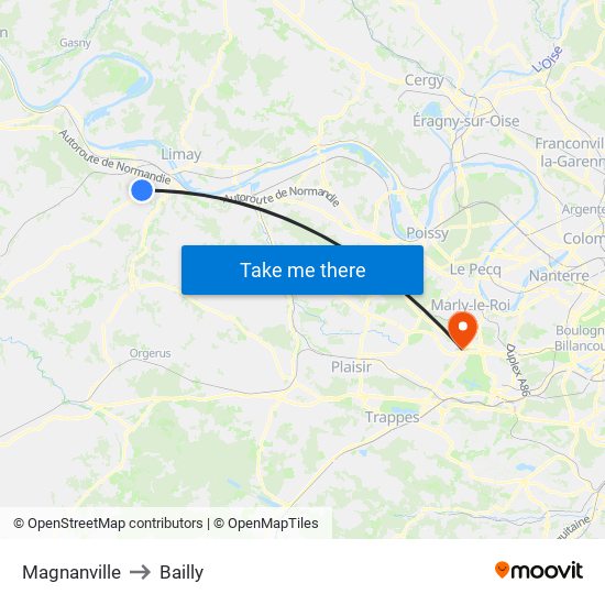 Magnanville to Bailly map