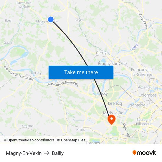 Magny-En-Vexin to Bailly map