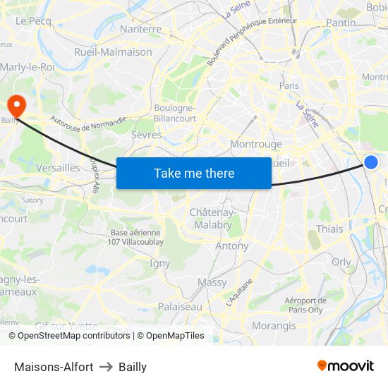 Maisons-Alfort to Bailly map