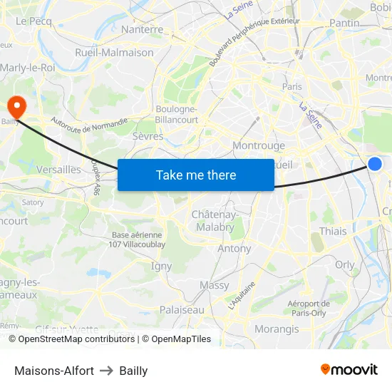 Maisons-Alfort to Bailly map