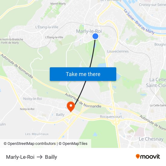 Marly-Le-Roi to Bailly map