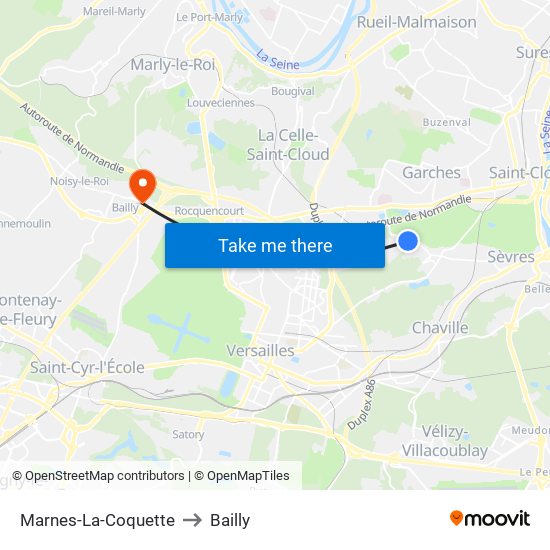 Marnes-La-Coquette to Bailly map