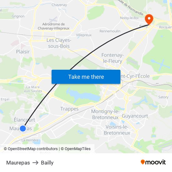 Maurepas to Bailly map