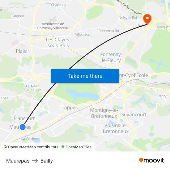 Maurepas to Bailly map