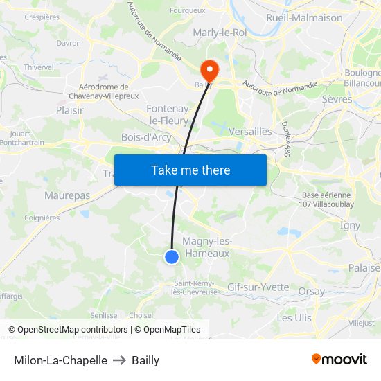 Milon-La-Chapelle to Bailly map