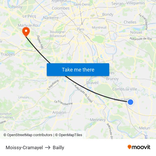 Moissy-Cramayel to Bailly map