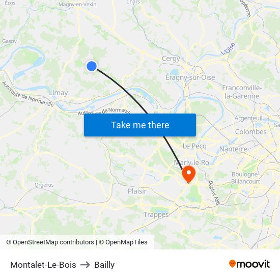 Montalet-Le-Bois to Bailly map