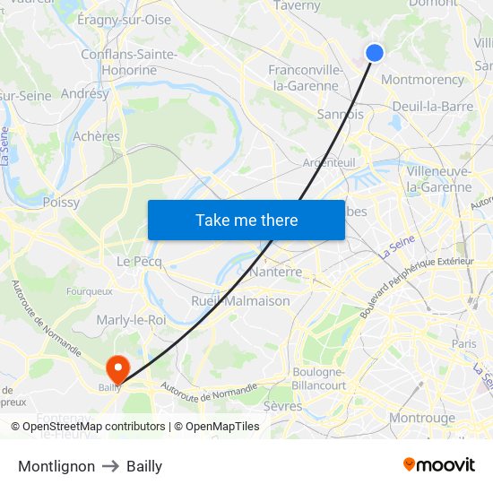 Montlignon to Bailly map