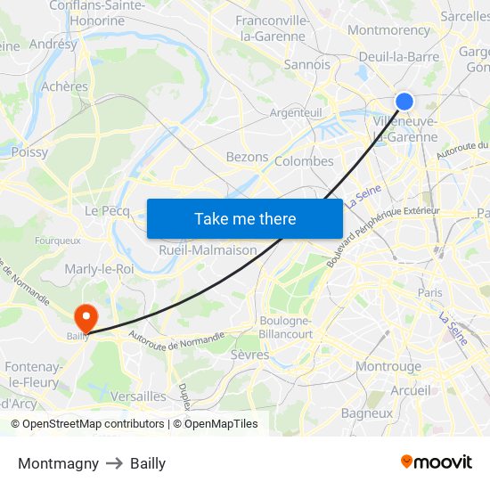 Montmagny to Bailly map