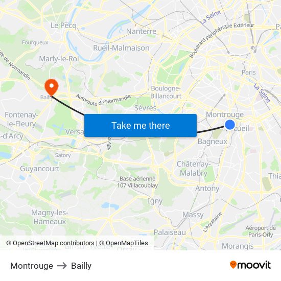 Montrouge to Bailly map