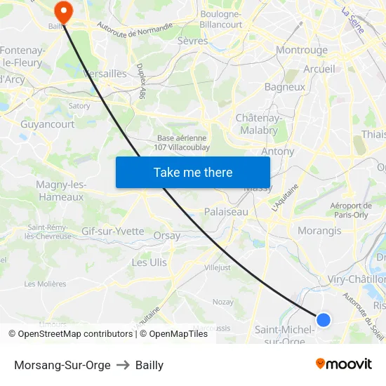Morsang-Sur-Orge to Bailly map